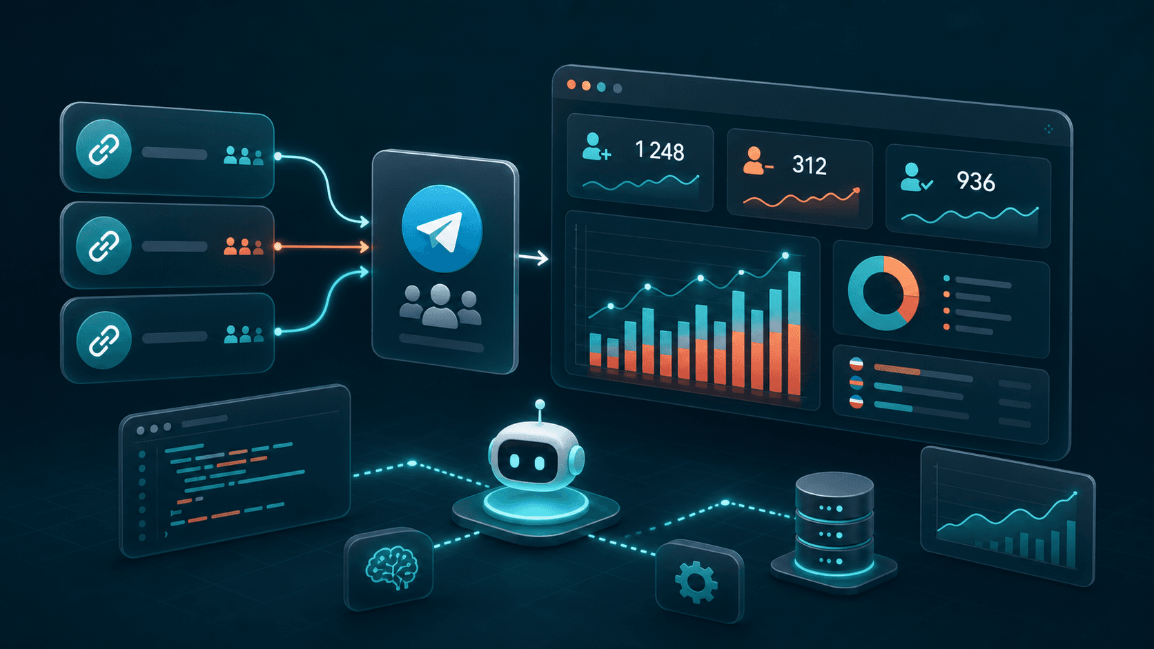 Иллюстрация Telegram-бота Status Link с дашбордом статистики ссылок