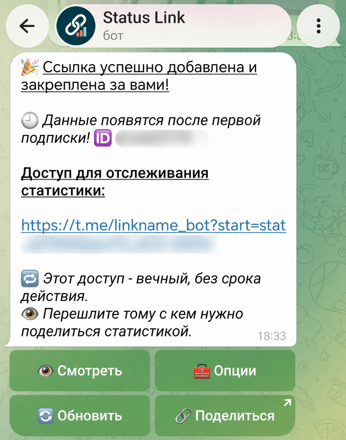Status Link выдаёт отдельный доступ к статистике рекламной ссылки